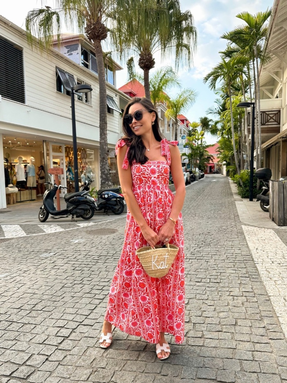 Red Floral Tie-Strap Maxi Dress for Women